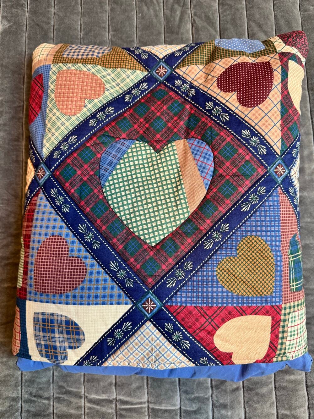 Heart-In-Diamond Scrappy VTG Patchwork Handmade Blanket Pillow Calico Country